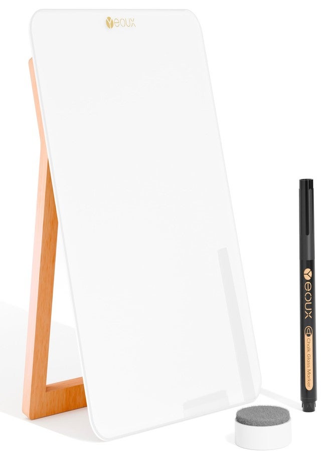 YEOUX Desktop Glass Whiteboard with Reversible Wood Stand, Small White Board, Mini Dry Erase Whiteboard Easel for Desk, Reusable Desk Notepad 9.5"x6.7" for Home, Office, Accessories Included, Yeoux - Image 1