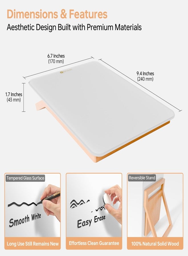 YEOUX Desktop Glass Whiteboard with Reversible Wood Stand, Small White Board, Mini Dry Erase Whiteboard Easel for Desk, Reusable Desk Notepad 9.5"x6.7" for Home, Office, Accessories Included, Yeoux - Image 3