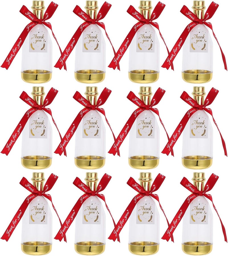 12pcs Bottle Shaped Candy Boxes Acrylic Mini Favor Containers with Burgundy Ribbon for Wedding, Bridal Shower, Birthday Party Favors - Image 1