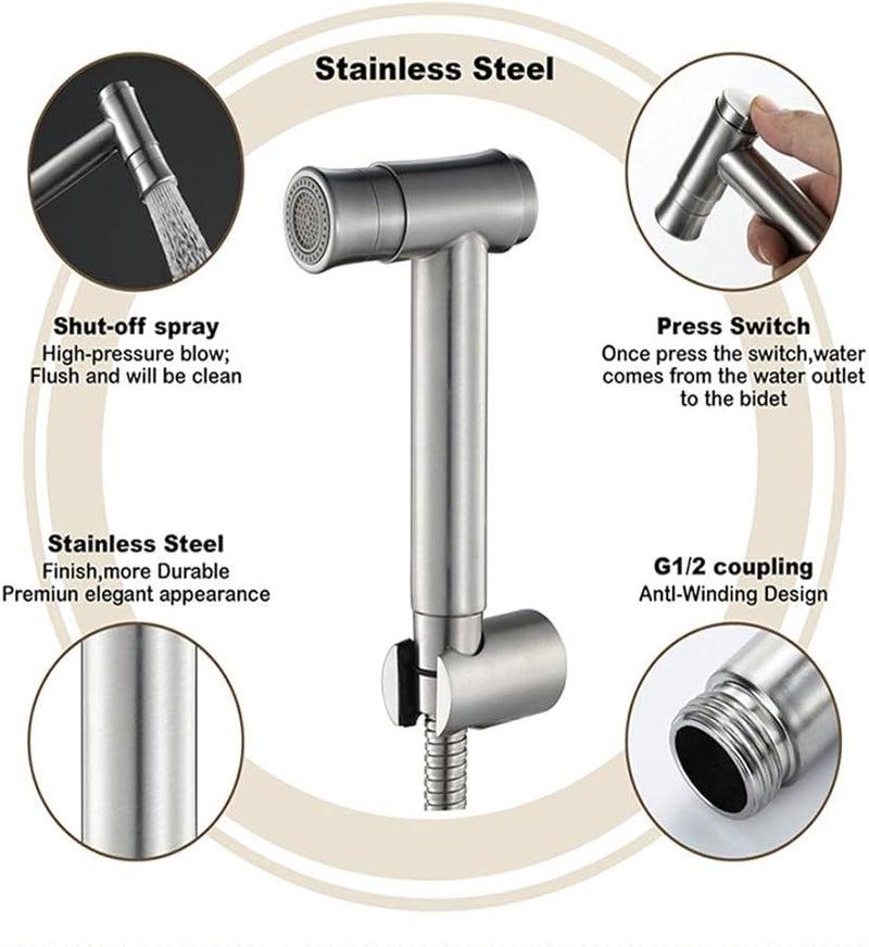 Brushed Stainless Steel Handheld Bidet Sprayer Toilet Attachment for Personal Hygiene and Pet Bath - Image 5