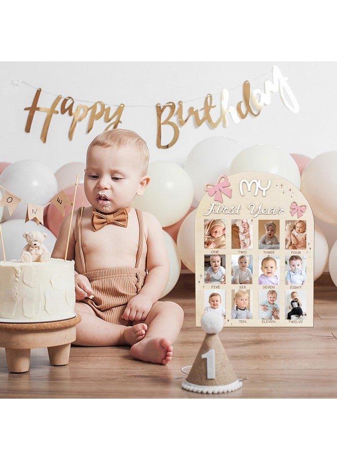 Aukolass Bow One Year of Photo Board, My First Year Photo Photo Board 12 Monthly Milestones Picture Frame for Baby Girl 1st Birthday Decorations (pink) - Image 4