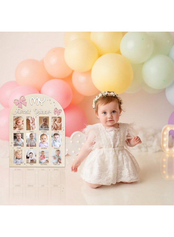 Aukolass Bow One Year of Photo Board, My First Year Photo Photo Board 12 Monthly Milestones Picture Frame for Baby Girl 1st Birthday Decorations (pink) - Image 5