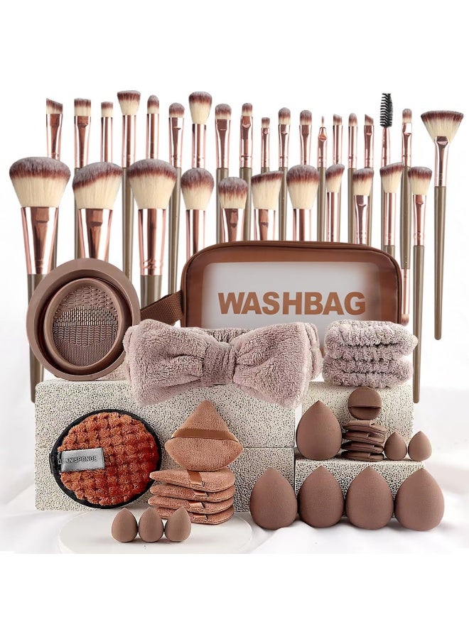 Bukela Premium Synthetic Comprehensive 56-Piece Makeup Set for Daily Beauty Routine with Unique Convenience (Brown) - Image 1