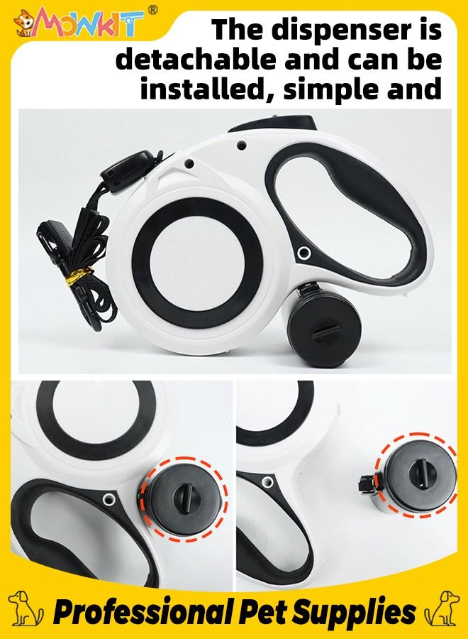 أم أو دبليو كيت مقود للكلاب قابل للسحب أوتوماتيكيًا بطول 16 قدمًا مع خيوط عاكسة للغاية مقود للكلاب يعمل بزر واحد مع موزع وحزمة واحدة من أكياس البراز للتكاثر المتوسط ​​والكبير حتى 110 رطل أبيض - Image 5