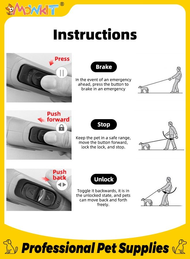 أم أو دبليو كيت مقود للكلاب قابل للسحب أوتوماتيكيًا بطول 16 قدمًا مع خيوط عاكسة للغاية مقود للكلاب يعمل بزر واحد مع موزع وحزمة واحدة من أكياس البراز للتكاثر المتوسط ​​والكبير حتى 110 رطل أبيض - Image 2