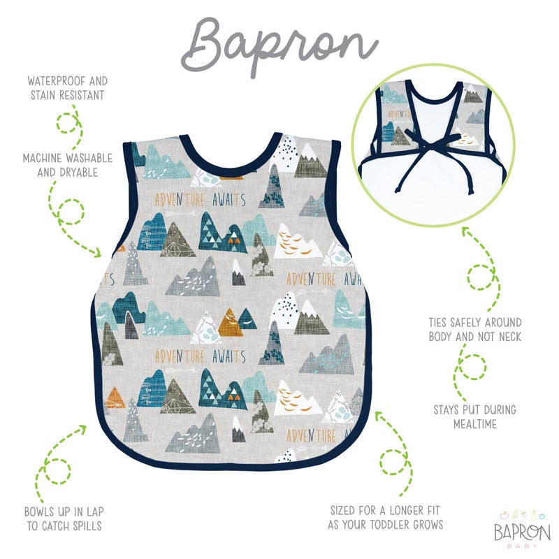 BapronBaby Adventure Awaits Bapron - No Neck Tie Safer Bib for Baby & Toddler - Soft Waterproof Stain Resistant - Machine Washable - Sz Baby/Toddler 6m-3T - Image 2