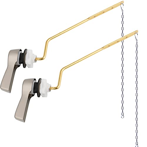 Hibbent 2 Pack Universal Side Mount Toilet Handle Angle-Mount Adjustable Trip Lever Tank Flush Lever Replacement Handle with 2 Pieces Stainless Steel Flapper Chains for Most Toilets - Brushed Nickel - Image 1