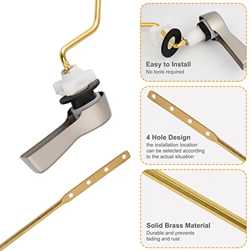 Hibbent 2 Pack Universal Side Mount Toilet Handle Angle-Mount Adjustable Trip Lever Tank Flush Lever Replacement Handle with 2 Pieces Stainless Steel Flapper Chains for Most Toilets - Brushed Nickel - Image 2