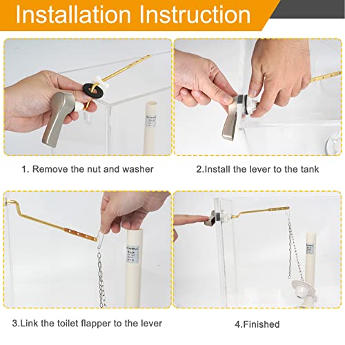 Hibbent 2 Pack Universal Side Mount Toilet Handle Angle-Mount Adjustable Trip Lever Tank Flush Lever Replacement Handle with 2 Pieces Stainless Steel Flapper Chains for Most Toilets - Brushed Nickel - Image 5