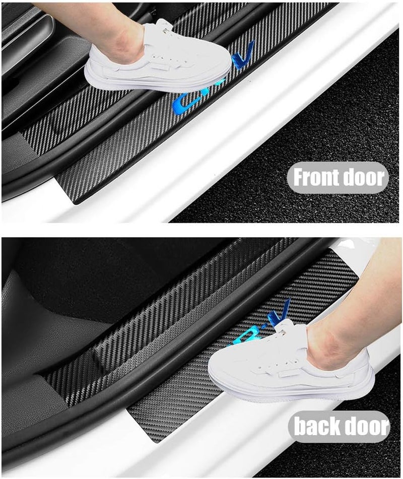 LEXLEY For 2006-2023 CRV CR-V Carbon Fiber Style Leather Door Sill Protector Anti-Dirty Scuff Plate Cover Guard Sills Protector Trim,Welcome Pedal Protect 4PCS -Blue Closed & open space compatible - Image 4