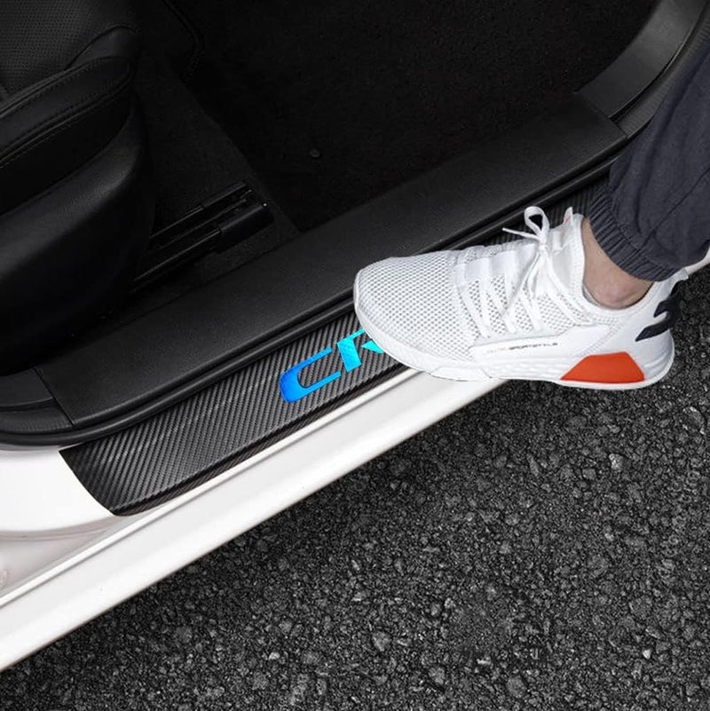 LEXLEY For 2006-2023 CRV CR-V Carbon Fiber Style Leather Door Sill Protector Anti-Dirty Scuff Plate Cover Guard Sills Protector Trim,Welcome Pedal Protect 4PCS -Blue Closed & open space compatible - Image 1