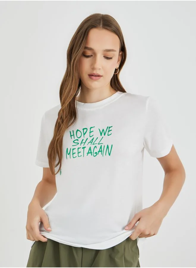تايك تو Take Two Slogan Print Round Neck T-Shirt