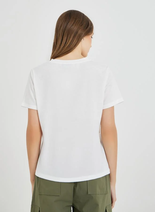 Take Two Take Two Slogan Print Round Neck T-Shirt