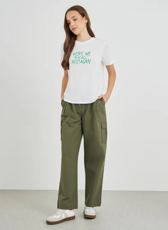 Take Two Take Two Slogan Print Round Neck T-Shirt