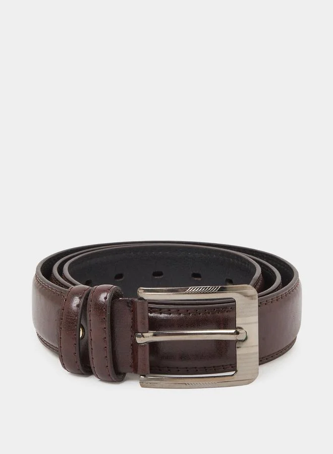 Styli Coffee Brown Solid Faux Leather Pin Buckle Belt