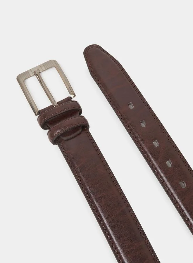 Styli Coffee Brown Solid Faux Leather Pin Buckle Belt