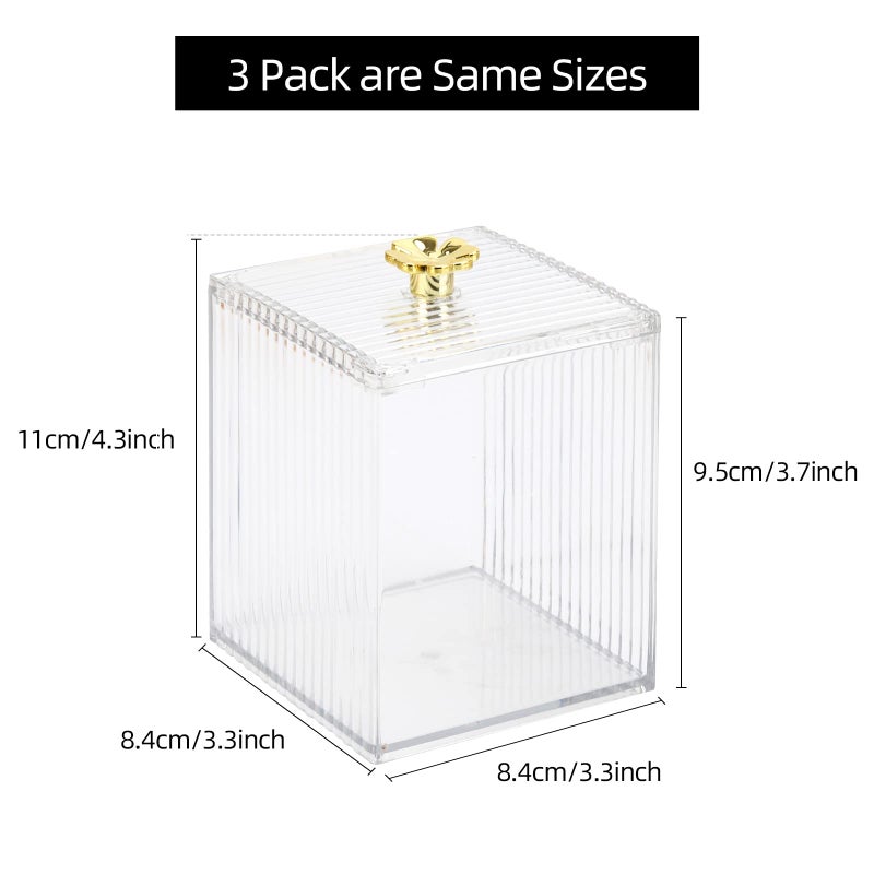 Tecbeauty 3PCS Qtip Holder Bathroom Organizer and Storage Containers Plastic Apothecary Jars Dispenser with Lids for Cotton Swab, Cotton Round Pads, Floss - Image 2
