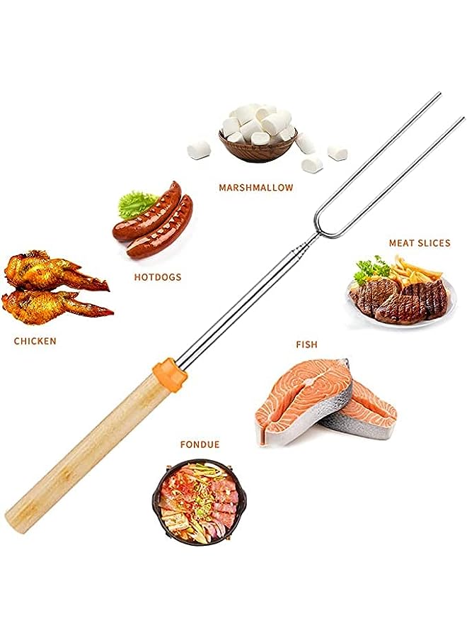 إسكدنيا Sticks, Stainless Steel Roasting Sticks With Wooden Handle, 32 Inch(81Cm) Extendable Bbq Forks Telescoping Smores Sticks For Fire Pit, Campfire - Image 4