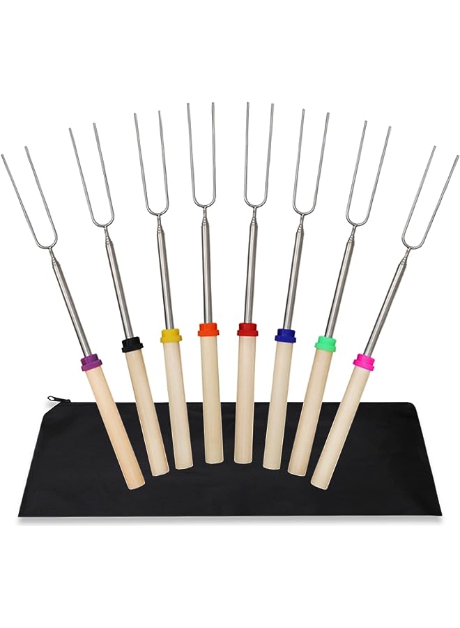إسكدنيا Sticks, Stainless Steel Roasting Sticks With Wooden Handle, 32 Inch(81Cm) Extendable Bbq Forks Telescoping Smores Sticks For Fire Pit, Campfire - Image 1