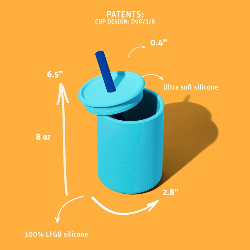 Avanchy Silicone Training Sippy Cup with Straw Lid â€“ For Babies 6+ Months to Toddlers 1 Year Old â€“ 8 oz Infant Water Cup for Baby Led Weaning, Orange - Image 2