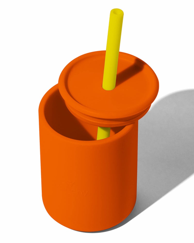 Avanchy Silicone Training Sippy Cup with Straw Lid â€“ For Babies 6+ Months to Toddlers 1 Year Old â€“ 8 oz Infant Water Cup for Baby Led Weaning, Orange - Image 1