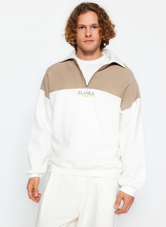 trendyol Color Blocked Mink Oversize Fleece SWeatshirt - Image 4