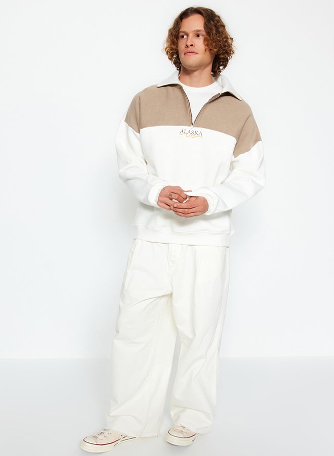 trendyol Color Blocked Mink Oversize Fleece SWeatshirt - Image 3