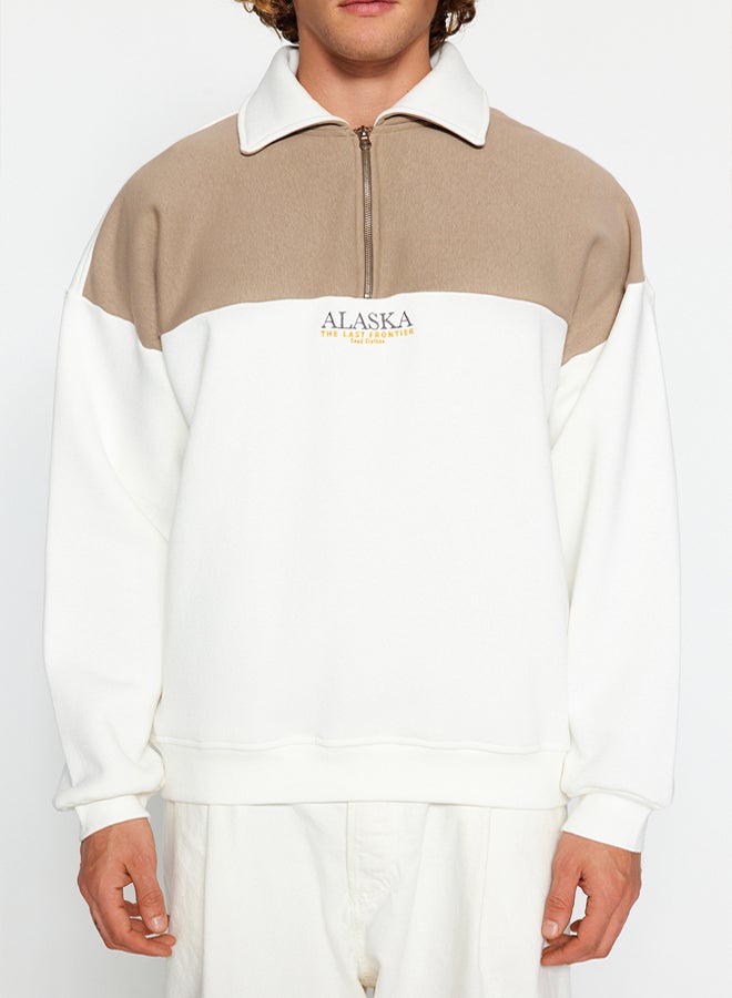 trendyol Color Blocked Mink Oversize Fleece SWeatshirt - Image 5