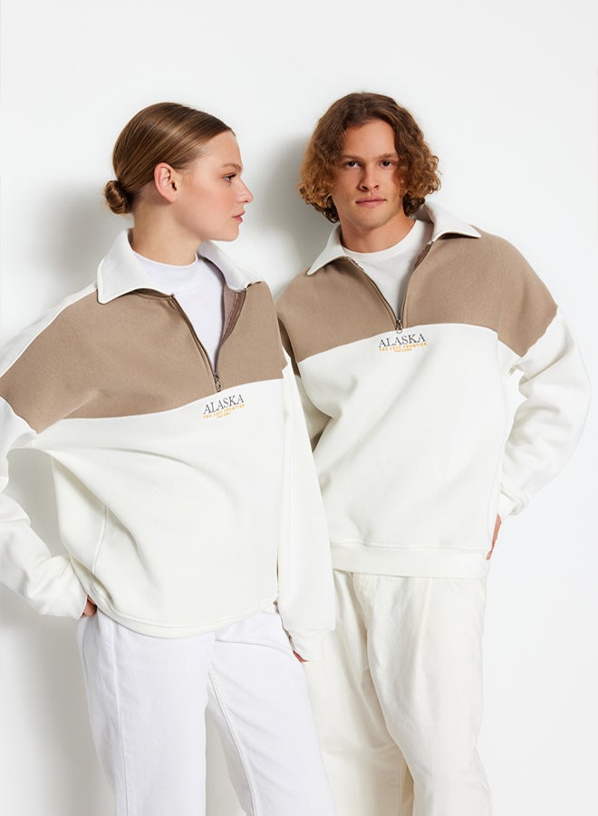 trendyol Color Blocked Mink Oversize Fleece SWeatshirt - Image 2