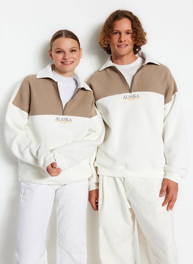 trendyol Color Blocked Mink Oversize Fleece SWeatshirt - Image 1