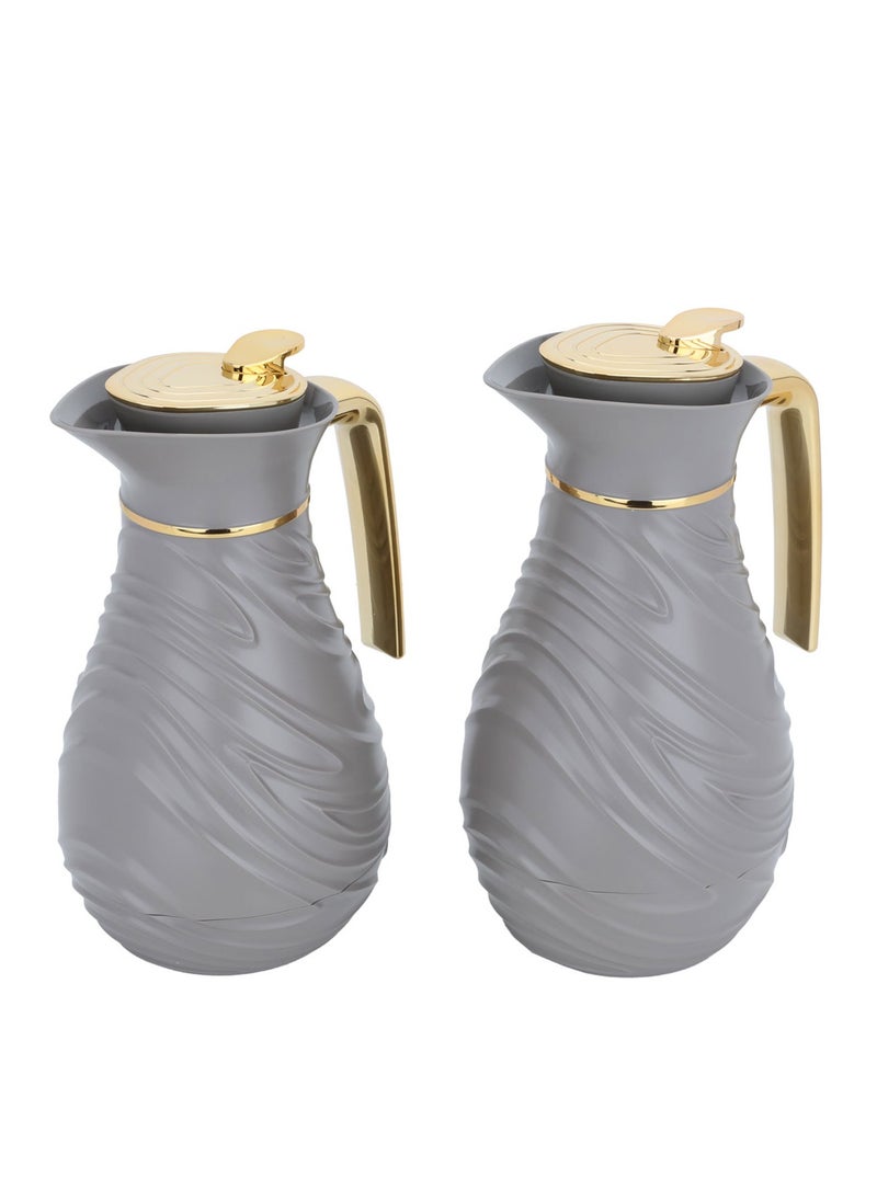 Alsaif Gallery - Light Gray Thermos Set With Golden Handle - Image 1