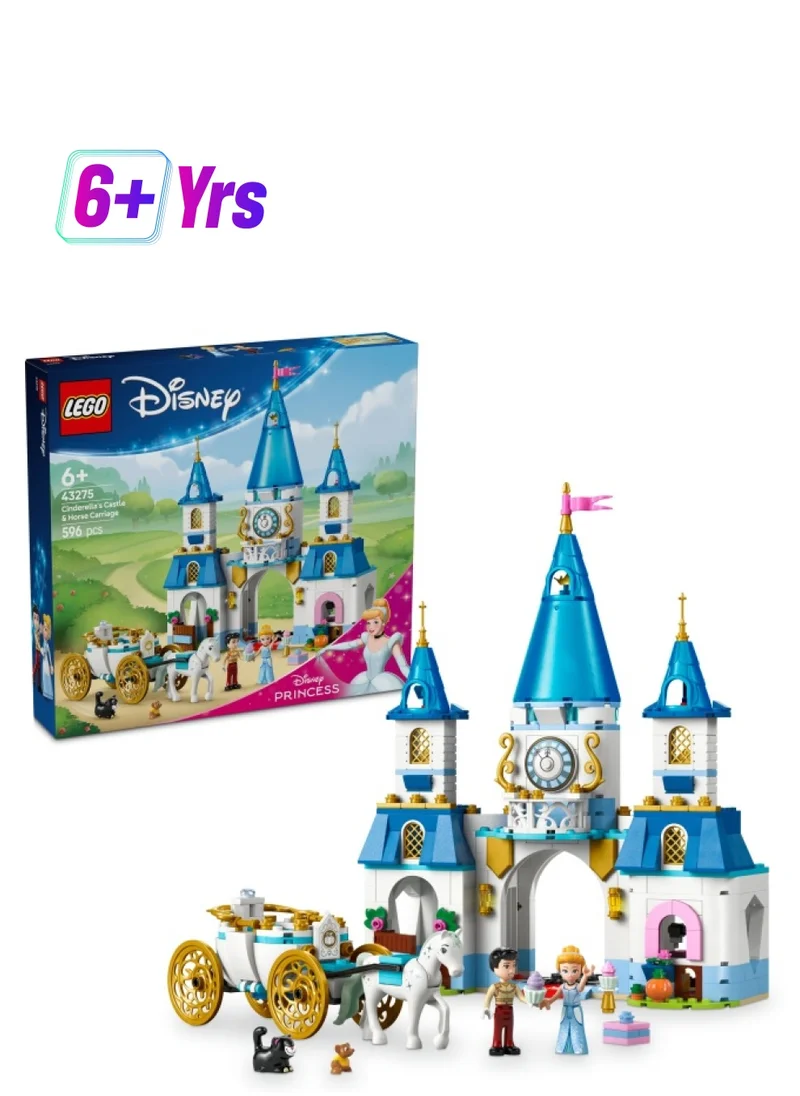 ليغو ǀ Disney Cinderella’s Castle & Horse Carriage Building Toy for 6+ Year Old Girls, with Princess Cinderella and Prince Charming Minidolls, Lucifer & Gus Figures, Birthday Gift for Fans 43275 (596 pieces)