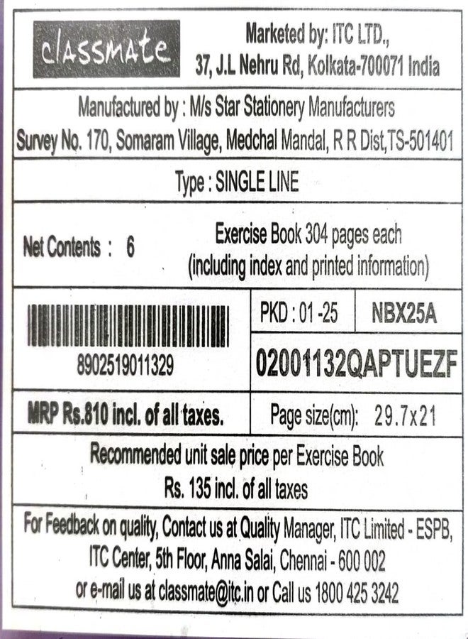 Classmate A4 Long Notebook - Single Line, Soft Cover, 304 Pages, 297mm x 210mm - Pack of 2 - Image 3