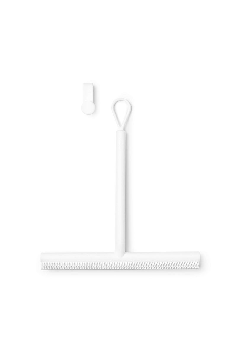 Brabantia Silicone Shower Squeegee with Hook White Anti Streak Cleaning Wiper for Bathroom Glass Plastic Tile Doublesided Brush Rim Design - Image 2