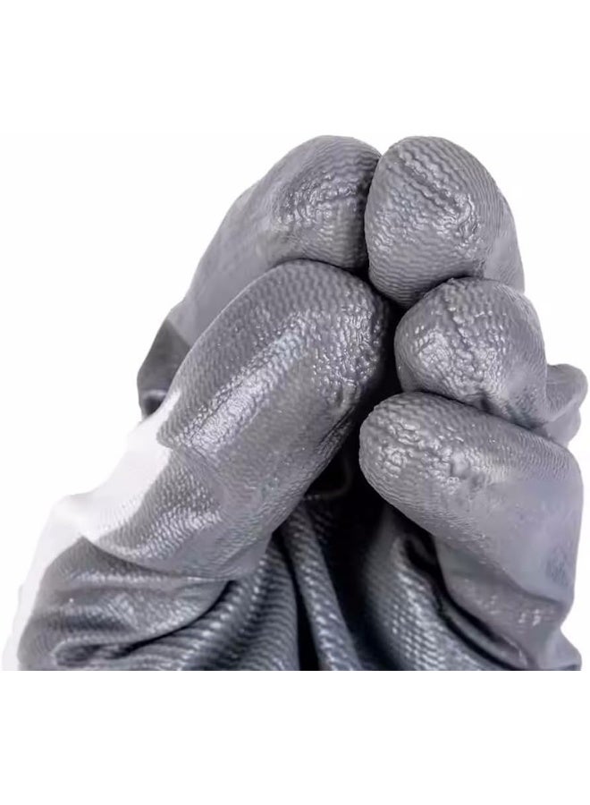 Poaker Nitrile Working Gloves White Gauze With Gray Nitrile Coating Latex-Free For Construction Electrical Gardening And More - Image 3