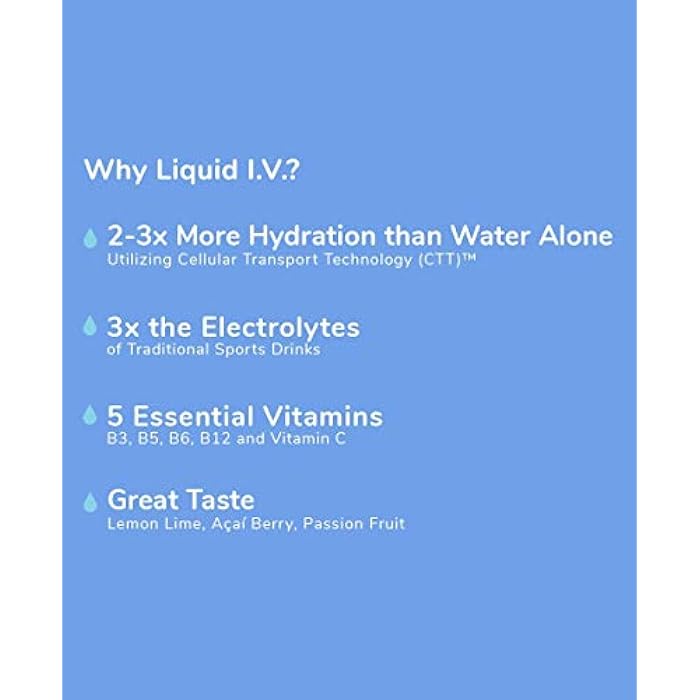 Liquid I.V. Liquid IV Hydration Multiplier Variety Pack Electrolyte Powder (6 Count: Lemon Lime, Passion Fruit, Acai Berry) Supplement for Enhancing Your Water or Drink - Liquid I V Electrolytes for Dehydration - Image 3