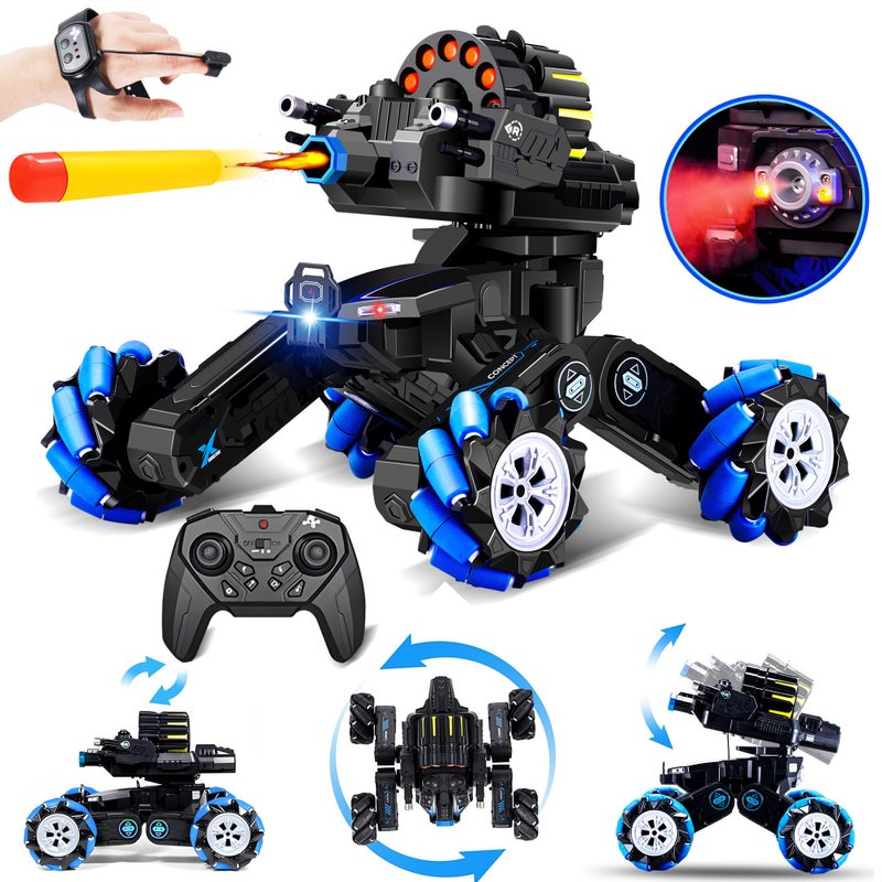 ROHSCE RC Tank that Shoots Gesture Sensing RC Tank 24GHz Battle Soft Bullets Hand Control Car Drift Remote Control Trucks for Boys Girls 812 Remote Control Tank with Light Music - Image 2
