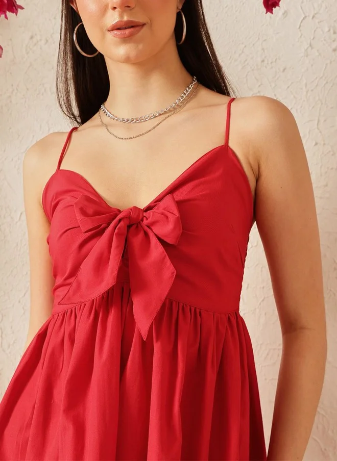 STREET 9 Red Cotton Fit & Flare Dress for Women