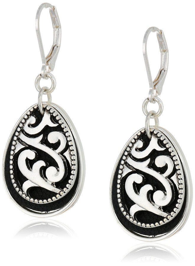 Napier Jet Black and Leather Teardrop Drop Earrings - Image 1