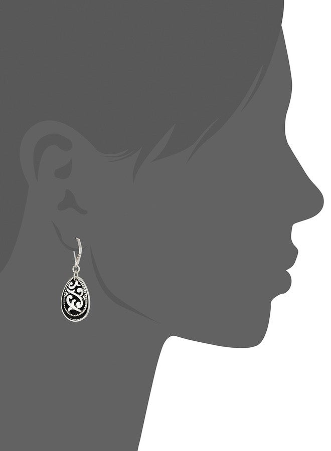 Napier Jet Black and Leather Teardrop Drop Earrings - Image 2