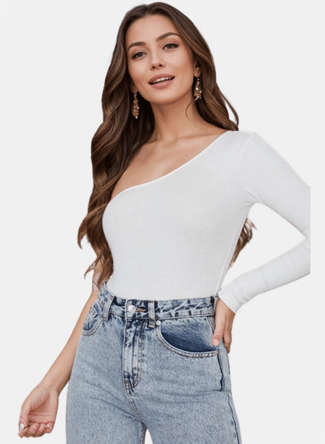 lavex, Women One Shoulder Top White Color