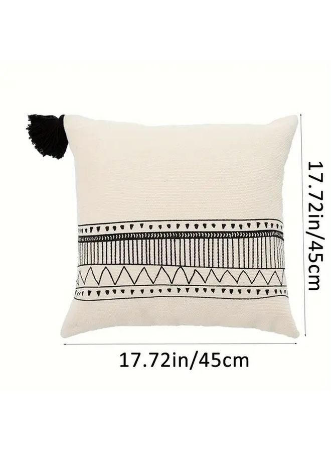 Modern Geometric Black White Printed Tassel Pillow Cover 17 72x17 72 Inch Washable Zippered - Image 3