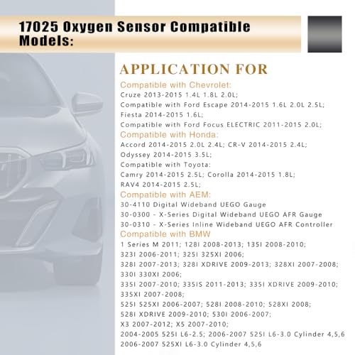 HOAVEED LSU 4.9 Wideband O2 Oxygen Sensor Compatible with AEM 30-4110 30-0300 30-0310 X-Series AFR Controllers | Replaces Bosch 17025 0258017025 | 5-Wire UEGO Air Fuel Ratio Sensor Universal Fit - Image 4
