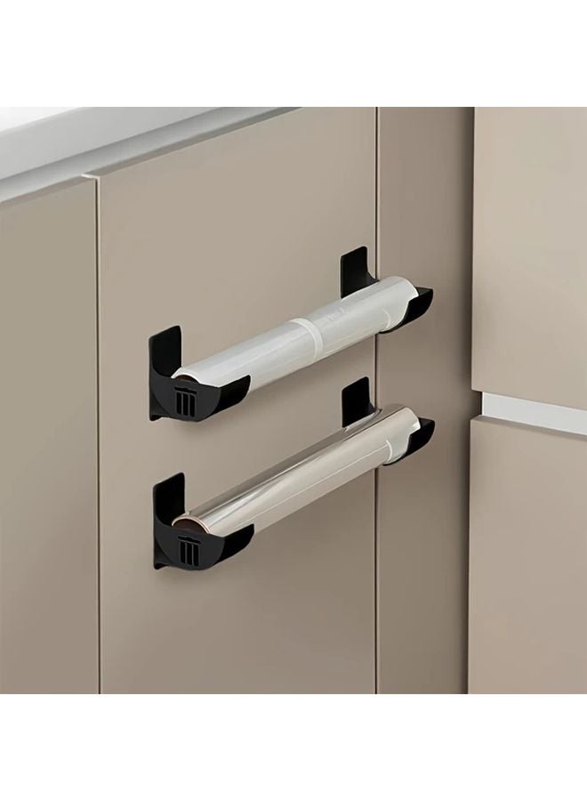 4 قطع رف تخزين مطبخ أسود بدون حفر، منظف بلاستيكي قابل للطي، مثبت على باب الخزانة - Image 1