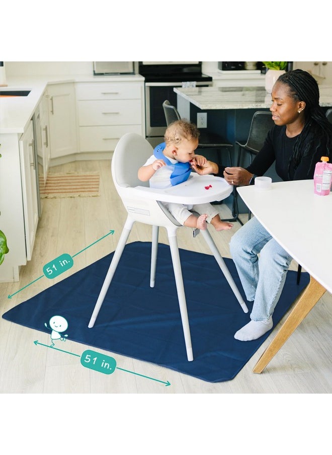Little One's Pad Little One's Pad Baby Splat Mat for Under High Chair, 51 x 51 Inch Splash Mat, Waterproof and Washable Floor Protector, Anti-Slip Spill Mat, Deep Blue  - Image 1