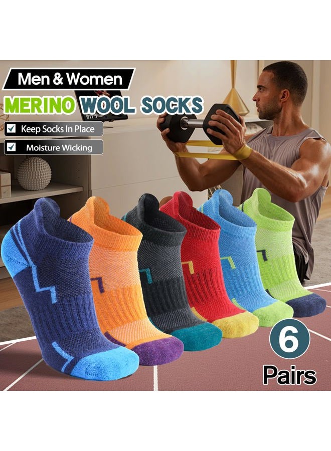 Welwoos Merino Wool Ankle Hiking Socks Thermal Warm Thick Winter Compression Support Running Cushion Breathable No Show Socks for Women Men Gifts Stocking Stuffers 6 Pairs(Mixed Color,M) - Image 2