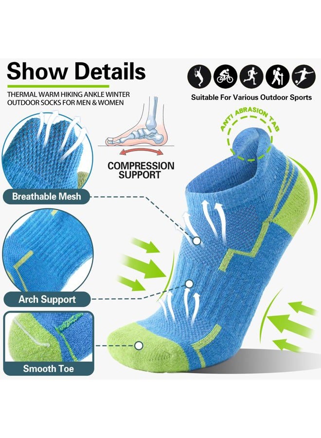 Welwoos Merino Wool Ankle Hiking Socks Thermal Warm Thick Winter Compression Support Running Cushion Breathable No Show Socks for Women Men Gifts Stocking Stuffers 6 Pairs(Mixed Color,M) - Image 3