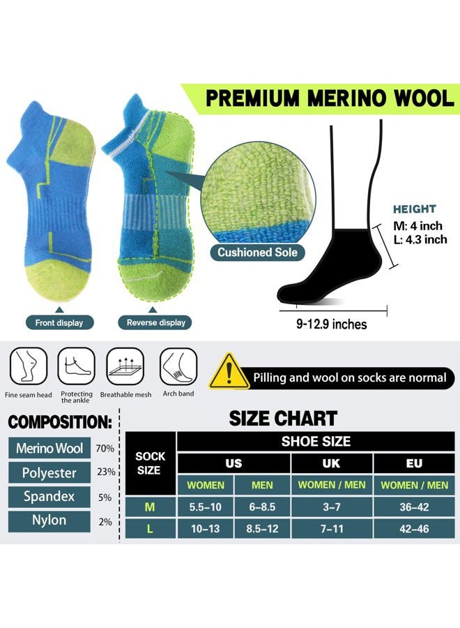 Welwoos Merino Wool Ankle Hiking Socks Thermal Warm Thick Winter Compression Support Running Cushion Breathable No Show Socks for Women Men Gifts Stocking Stuffers 6 Pairs(Mixed Color,M) - Image 5