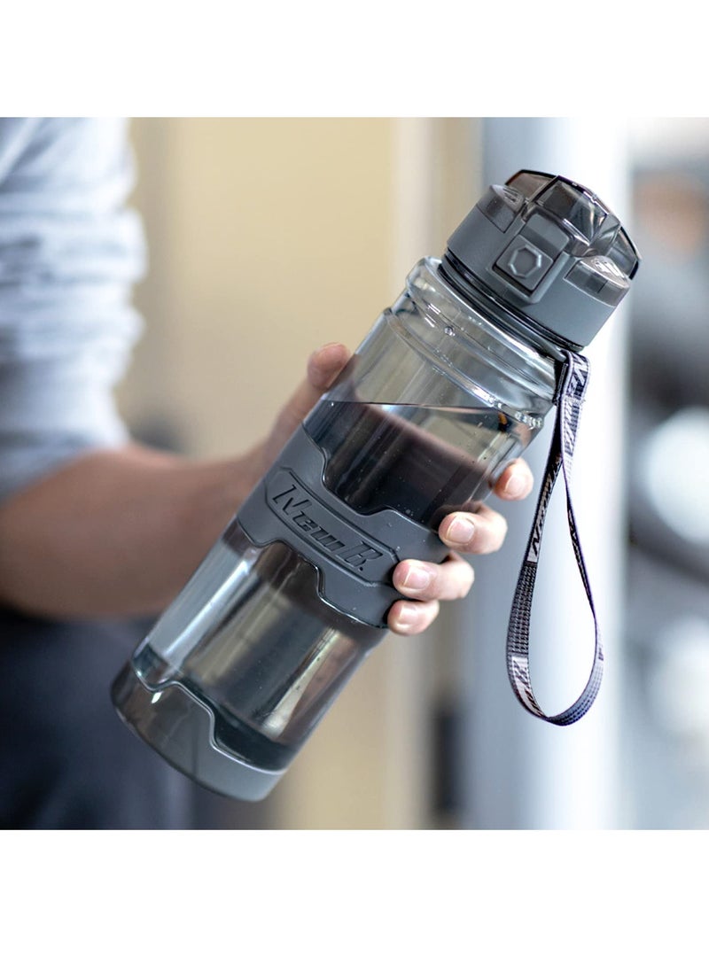 TYCOM Water Bottle 1L Leak Proof Drink Bottle Gym Bottle with Protein Shaker Flip Top Lid  Removable Strainer Sport Bottle for Fitness Cycling Gym Camping Sports Transparent Grey.  - Image 1