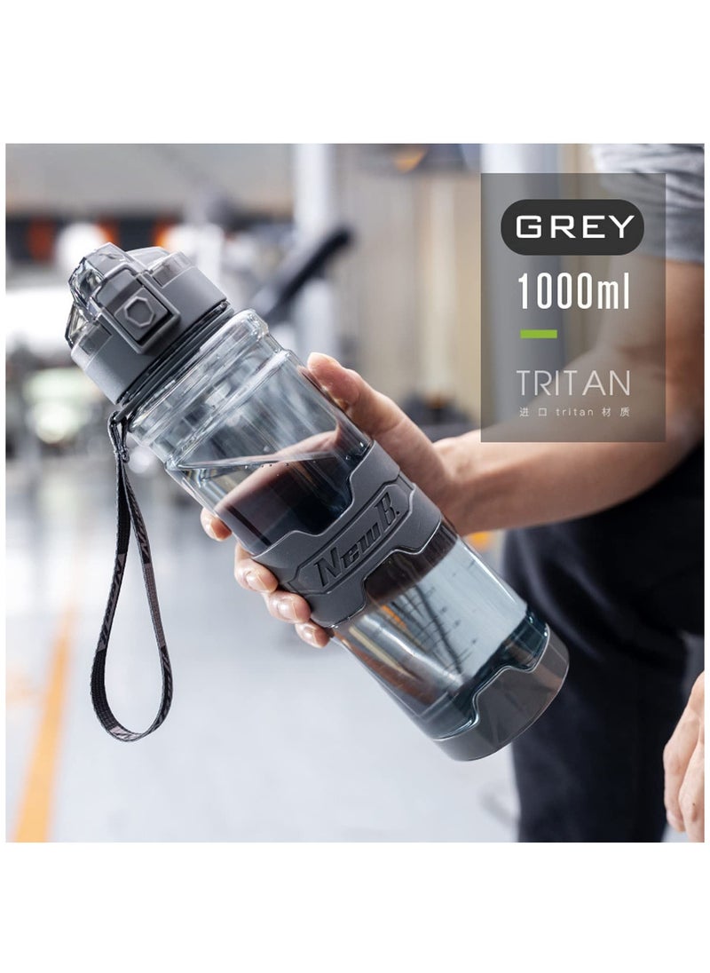 TYCOM Water Bottle 1L Leak Proof Drink Bottle Gym Bottle with Protein Shaker Flip Top Lid  Removable Strainer Sport Bottle for Fitness Cycling Gym Camping Sports Transparent Grey.  - Image 4